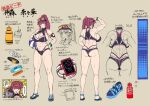  1girl 2021 abs absurdres arm_strap ass back bikini black_sports_bra blue_footwear bottle bracelet breasts cleavage concept_art eyewear_on_headwear full_body hand_on_own_hip highres huge_breasts jewelry large_breasts lilith-soft long_hair looking_at_viewer muscular muscular_female nakamori_nanaka official_art open_mouth panties pigeon-toed ponytail purple_hair red_hair reference_sheet saijou_satoru sandals solo sports_bra sports_sandals sportswear standing summer sunglasses sweat swimsuit taimanin_(series) taimanin_rpgx towel underwear very_long_hair visor_cap water_bottle white_background yellow_eyes 