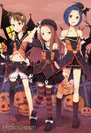  :d ahoge alternate_color bad_id bad_pixiv_id bare_shoulders belt blue_hair boots bow brown_eyes brown_hair food_themed_hair_ornament frills futami_ami hair_ornament hairband halloween hand_on_head hand_on_hip hat highres idolmaster idolmaster_(classic) jack-o'-lantern jewelry mary_janes minase_iori miura_azusa multiple_girls navel necklace open_mouth palace_of_dragon_(idolmaster) pumpkin pumpkin_hair_ornament purple_eyes ryuuguu_komachi shoes short_hair side_ponytail single_thighhigh smile standing striped striped_legwear thighhighs top_hat wrist_cuffs yuuhi_(ages) 