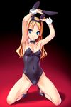  animal_ears armpits arms_up bare_legs blonde_hair blue_eyes breasts bunny_ears bunny_girl bunnysuit cleavage covered_nipples detached_collar fake_animal_ears fingernails high_heels highres kneeling long_hair medium_breasts norizou_type-r original shoes smile solo wrist_cuffs 