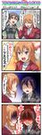  4koma blood blue_eyes brown_eyes brown_hair bunny charlotte_e_yeager comic gertrud_barkhorn highres long_hair military military_uniform multiple_girls nosebleed orange_hair strike_witches tabigarasu translation_request turn_pale twintails uniform world_witches_series 