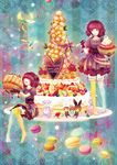  bad_id bad_pixiv_id cake cupcake dress food heart highres macaron multiple_girls original red_hair thighhighs wezn_rikka 