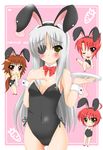  animal_ears bare_legs bunny_ears bunnysuit censored chibi cinque_(nanoha) dieci_(nanoha) eyepatch flat_chest highres kannagi_tsukasa long_hair lyrical_nanoha mahou_shoujo_lyrical_nanoha_strikers multiple_girls nove_(nanoha) numbers_(nanoha) silver_hair wendi_(nanoha) yellow_eyes 