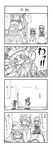  &gt;_&lt; 4koma blush_stickers closed_eyes comic fangs flandre_scarlet greyscale hakurei_reimu highres izayoi_sakuya monochrome multiple_girls petting sora_no_amagumo touhou translated 