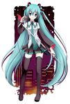  aqua_hair bad_id bad_pixiv_id blue_eyes detached_sleeves full_body hatsune_miku juna legs long_hair looking_at_viewer microphone microphone_stand necktie open_mouth skirt smile solo standing thighhighs twintails very_long_hair vocaloid zettai_ryouiki 