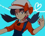  alternate_costume artist_request blue_eyes blue_hair bow cabbie_hat cosplay crystal_(pokemon) earrings hat hat_ribbon heart holding holding_poke_ball jewelry overalls poke_ball poke_ball_(generic) pokemon pokemon_(game) pokemon_hgss pokemon_special red_ribbon ribbon solo source_request twintails 