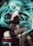  aqua_eyes aqua_hair bad_id bad_pixiv_id bare_shoulders garter_belt hatsune_miku lace lace-trimmed_thighhighs long_hair shanpao sitting solo stool thighhighs very_long_hair vocaloid 