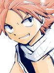  close-up fairy_tail grin looking_back male_focus natsu_dragneel pink_hair scarf simple_background smile solo spiked_hair tbing1 vest 