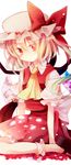  bad_id bad_pixiv_id blonde_hair bow flandre_scarlet hat hat_bow highres ibara_riato red_eyes side_ponytail sitting solo touhou wings 