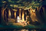 fire forest hat moomin moomintroll nature night no_humans pipe sitting snufkin tent tree ymd_(artist) 