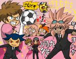  ball crossdressing crown endou_mamoru goggles inazuma_eleven inazuma_eleven_(series) lowres mario_(series) multiple_boys pink_hair princess_peach soccer_ball super_mario_bros. tachimukai_yuuki telstar tsunami_jousuke tuxedo zaizen_touko 