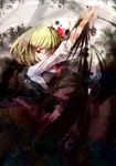  blonde_hair darkness hair_ribbon looking_at_viewer red_eyes ribbon rumia short_hair solo sugiyuu touhou 