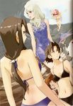  4girls arms_behind_back baccano! back bikini cave chane_laforet character_request claire_stanfield dress dutch_angle edith_(baccano!) enami_katsumi floating halterneck looking_back multiple_boys multiple_girls official_art rock shark smile standing swimsuit 