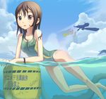  bad_id bad_pixiv_id brown_eyes brown_hair buoy competition_swimsuit long_hair octopus one-piece_swimsuit original solo swimsuit tougetsu_gou translated 