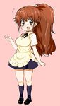  apron blush breasts brown_eyes brown_hair large_breasts long_hair ponytail randou school_uniform solo sweat taneshima_popura working!! 