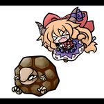  &gt;_&lt; :d chibi closed_eyes crossover fang gen_1_pokemon golem_(pokemon) ibuki_suika open_mouth orange_hair pokemon pokemon_(creature) smile touhou xd yanagi_(nurikoboshi) 