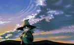  cloud hat kimura_(pixiv178485) male_focus moomin mountain scenery sky snufkin solo sunset 