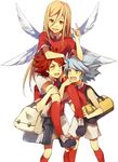  afuro_terumi bad_id bad_pixiv_id bag blue_eyes carrying duffel_bag fire_dragon_(inazuma_eleven) inazuma_eleven inazuma_eleven_(series) multiple_boys multiple_wings nagumo_haruya otoko_no_ko red_eyes red_hair seraph shoulder_carry soccer_uniform socks sportswear suzuno_fuusuke tetsuo thighhighs white_background white_hair wings yellow_eyes 