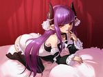 ass bent_over big_ass demon demon_girl detached_sleeves frills goth gothic_lolita happy kneeling lolita_fashion long_hair purple_hair red_eyes sexy smile thighhighs 