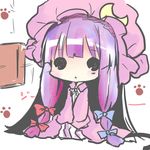  :&lt; book chibi hat lowres patchouli_knowledge purple_hair ribbon shichinose sitting solo touhou v_arms 