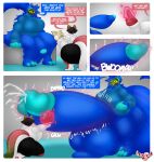 3_toes 4_fingers absurd_res anthro balls balls_expansion big_balls big_breasts big_butt big_feet big_penis blue_body blue_fur blue_hair blush blush_lines bodily_fluids book bottomless bottomwear breasts brown_hair butt canid canine claws clothed clothing comic confusion cybernetics cyborg dragonfruit_(sokoyo_owo) dripping duo english_text expansion expansion_sound_effect feet female fingers foreskin fur genital_expansion genital_fluids genitals growth growth_drive growth_lines growth_sequence gynomorph gynomorph/female hair hi_res holding_book holding_object horn huge_balls huge_butt huge_penis humanoid_genitalia humanoid_penis hyper hyper_genitalia hyper_penis intersex intersex/female kneeling kobold leaking_precum long_tail looking_at_another looking_down looking_pleasured machine magic magic_user mammal onomatopoeia open_mouth open_smile partially_clothed penis penis_expansion pink_body precum precum_drip precum_on_penis precum_squirt precum_string protogen protogen_visor retracting_foreskin scalie shirt short_hair sitting size_difference skirt slightly_chubby smile sokoyo_owo sound_effects speech_bubble standing starry_(sokoyo_owo) tail text thick_thighs toes topwear topwear_only white_accents white_palms white_soles wide_hipped_anthro wide_hips yellow_eyes