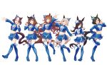  6+girls animal_ears bandaid bandaid_on_cheek bandaid_on_face black_hair blue_boots blue_eyes blue_jacket blue_skirt blush boots braid breasts brown_hair buena_vista_(umamusume) closed_mouth cropped_jacket curren_chan_(umamusume) ear_covers ears_through_headwear green_eyes hair_between_eyes hair_ornament hair_over_one_eye hairclip half_up_braid hat highres horse_ears horse_girl horse_tail jacket large_breasts long_hair long_sleeves looking_at_viewer maruzensky_(umamusume) medium_breasts medium_hair midriff multicolored_hair multiple_girls navel official_alternate_costume official_art one_eye_closed open_mouth pacific_racing_team purple_eyes race_queen rice_shower_(umamusume) short_hair skirt small_breasts smile special_week_(umamusume) standing standing_on_one_leg swept_bangs tail thigh_boots tilted_headwear transparent_background two-tone_hair umamusume umamusume_horse_relations w waving white_hair winning_ticket_(umamusume) 