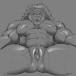 abs andromorph anthro anus barawerewolf big_clitoris big_muscles big_pecs biped blush bodily_fluids clitoris ejaculation felid front_view genital_fluids genitals hi_res humanoid_genitalia humanoid_vulva intersex lion mammal mane monochrome muscular muscular_andromorph muscular_arms muscular_intersex muscular_thighs open_mouth pantherine pecs pubes solo spread_legs spreading superhero_costume torn_bodysuit vaginal_fluids vaginal_squirting vulva