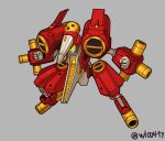  absurdres archbeetle_dash arm_mounted_weapon armor artist_name clenched_hands facing_viewer glowing glowing_eyes green_eyes grey_background highres horns joints mecha mecha_focus medarot no_humans no_pupils outstretched_arms pure_boy robot robot_joints science_fiction shoulder_armor single_horn solo spread_arms 
