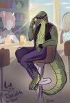 abs animal_humanoid anthro chair clothing crocodile crocodilian docodile furniture humanoid inside light light_beam male midriff nanerflakes on_chair reptile scalie scalie_humanoid sitting sitting_on_chair sketch solo sunbeam sunglasses_on_face sunlight tail topwear vest