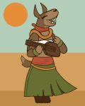  2026 2d_animation 4:5 animated anthro black_nose bottomwear brown_body brown_fur clothing delivery_&amp;_beyond eyes_closed fangs female fur grass_skirt green_bottomwear green_clothing green_skirt holding_musical_instrument holding_object holding_ukulele hula_girl hyena jiggydino loop lute mammal motion_lines musical_instrument playing_music plucked_string_instrument red_scarf scarf sharp_teeth shirt skirt smile solo standing string_instrument teeth topwear ukulele white_clothing white_shirt white_topwear 
