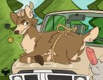 annoyed bdsm bondage bound deer dumdeer duo feral imminent_sex knot male male/male mammal rope truck vehicle