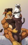 2021 animal_genitalia animal_penis anthro anthro_pred anthro_prey balls bed belly big_balls big_penis blue_eyes body_hair brown_hair chest_hair cock_vore colored dated domestic_cat duo duster_(dustafyer7) equine_genitalia equine_penis erection erez_(rmwx) feet feet_first felid feline felis fur furniture genitals giraffe giraffid grin hair hi_res holding_prey huge_balls huge_penis humanoid_genitalia humanoid_penis hybrid_genitalia hybrid_penis hyper hyper_balls hyper_genitalia hyper_penis knot knotted_equine_penis knotted_penis larger_pred licking licking_lips looking_at_prey male male/male male_pred male_prey mammal musclegut muscular nude_pred nude_prey on_bed orange_body orange_fur pandottermon penile penis pink_penis signature sitting size_difference smile tail tongue tongue_out vore white_body white_fur 