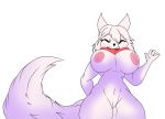 anthro big_breasts big_butt big_tail breasts butt canid canine female fluffy fluffy_tail fox genitals hair hair_over_eye kajizy mammal one_eye_obstructed pussy smile solo 