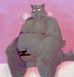  2020 absurd_res anthro balls belly blush brooz canid canine canis chiro_(artist) domestic_dog erection genitals hi_res ishuzoku_reviewers kemono male mammal moobs nipples overweight overweight_anthro overweight_male penis sitting solo 