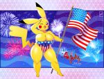  4th_of_july absurd_res anthro big_breasts breasts cleavage clothed clothing female fireworks flag gesture hi_res nintendo one_eye_closed pikachu pok&eacute;mon pok&eacute;mon_(species) salute solo stars_and_stripes thick_thighs united_states_of_america video_games walter_sache wink 
