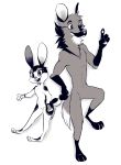  2020 anthro buckteeth canid canine duo featureless_crotch female fur hi_res lagomorph leporid male mammal maned_wolf monochrome nude open_mouth open_smile rabbit ribbontini simple_background smile smores_(ribbontini) teeth vulpesvant_(character) white_background 