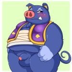  2020 absurd_res animal_crossing anthro balls blue_body blush boris_(animal_crossing) domestic_pig flaccid genitals hi_res kemono kusosensei male mammal nintendo overweight overweight_anthro overweight_male penis solo suid suina sus_(pig) video_games 