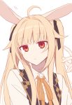  1girl ahoge animal_ears blonde_hair bunny_ears bunny_girl commentary_request eyebrows_visible_through_hair hijiri_(resetter) long_hair looking_at_viewer original simple_background solo twintails upper_body white_background yellow_eyes 