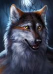  2020 anthro canid canine canis digital_media_(artwork) fur headshot_portrait hi_res male mammal moon night open_mouth outside portrait sky solo teeth tongue white_body white_fur wolf wolnir yellow_eyes 