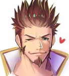  1boy blue_eyes blush brown_hair collar face facial_hair fate/grand_order fate_(series) goatee heart looking_at_viewer male_focus manly napoleon_bonaparte_(fate/grand_order) one_eye_closed portrait short_hair sideburns sketch solo spiked_hair uniform upper_body waku_(ayamix) 