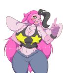  alpha_channel anthro big_ears bottomwear breasts cleavage clothed clothing female gesture hand_on_hip jeans lagomorph leporid mammal mastergodai middle_finger open_mouth pants rabbit rebel reiko_usagi shirt solo tank_top topwear 