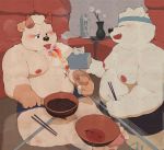  2020 absurd_res anthro belly black_nose blush distracting_watermark duo eyes_closed food hi_res kemono male mammal moobs nipples overweight overweight_male piero03432812 plantigrade sitting ursid watermark 