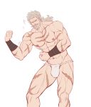  1boy abs absurdres bara beard bulge chest collarbone facial_hair feet_out_of_frame flexing fundoshi granblue_fantasy highres japanese_clothes k_sen212 long_hair male_focus manly muscle mustache navel nipples pectorals pose scar solo soriz sparkle thick_thighs thighs underwear underwear_only 