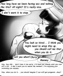  anthro big_breasts black_and_white breasts chiropteran chrry_(character) comic dialogue duo english_text female head_in_cleavage hi_res incest_(lore) male male/female mammal mature_female monochrome text wffl_(artist) wffl_(character) 