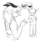  ? absurd_res anthro birthday canid canine canis crossed_arms dragon duo female hi_res horn just_app1e konopizaga!! male male/female mammal monochrome sketch speech_bubble wolf 
