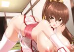  ass blush breasts brown_hair dead_or_alive hellandheaven kasumi long_hair nipples no_bra ponytail sword thighhighs weapon 