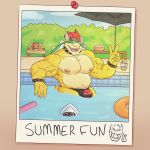  1:1 2020 anthro barazoku beefburner belly beverage biceps blooper bowser bracelet bulge clothing collar drinking_straw english_text eyebrows glass_cup goomba hair hi_res horn jewelry koopa male mario_bros musclegut muscular muscular_anthro muscular_male navel nintendo nipples open_mouth open_smile outside partially_submerged peace_signs pecs photo red_hair scalie shell smile solo speedo spiked_bracelet spiked_collar spiked_shell spikes spikes_(anatomy) summer swimming_pool swimwear teeth text thick_eyebrows umbrella vein veiny_muscles video_games yellow_body 