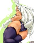  1231prpr 1girl animal_ears ass boku_no_hero_academia breasts bunny_ears bunny_tail dark_skin gloves highleg highleg_leotard highres large_breasts leotard long_hair looking_at_viewer looking_back mirko muscle muscular_female purple_legwear rabbit_girl red_eyes smile solo superhero tail tail_through_clothes thick_thighs thighhighs thighs toned veins white_gloves white_hair 
