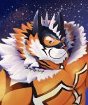  anthro bust_portrait clothing felid grin hi_res live-a-hero male mammal muscular muscular_anthro muscular_male pantherine pecs portrait raiki smile solo spandex superhero tiger tight_clothing tipsy_taiga 