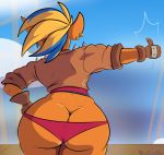  activision anthro bandicoot big_butt blue_sky butt clothed clothing crash_bandicoot_(series) curvaceous curvy_figure davidsanchan ear_piercing ear_ring female fingerless_gloves gesture gloves hair hand_on_hip handwear hitchhiking huge_butt jacket mammal marsupial multicolored_hair orange_body panties piercing pirate_tawna portrait rear_view sky solo tawna_bandicoot thick_thighs three-quarter_portrait thumbs_up topwear two_tone_hair underwear video_games voluptuous wide_hips 