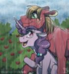  big_macintosh_(mlp) blonde_hair equid equine female freckles friendship_is_magic green_eyes hair hasbro horn horse inuhoshi-to-darkpen mammal my_little_pony one_eye_closed pony purple_eyes raining sugar_belle_(mlp) unguligrade_legs unicorn 